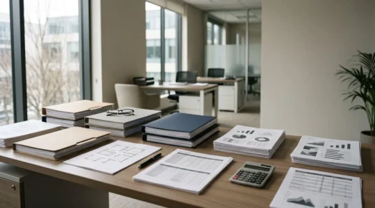 Professional examining commercial property valuation documents and comparative rental evidence to challenge rateable value assessment