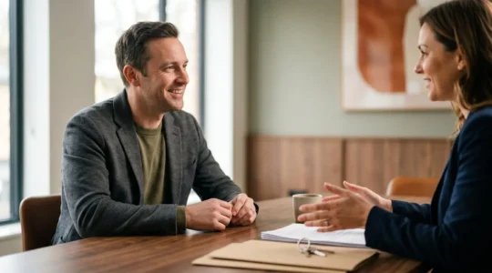Professional real estate negotiation scene showcasing the strategic advantage of chain-free property buyers