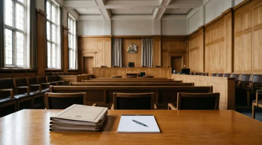 Professional scene depicting landlord possession proceedings with legal documentation and court preparation in the UK