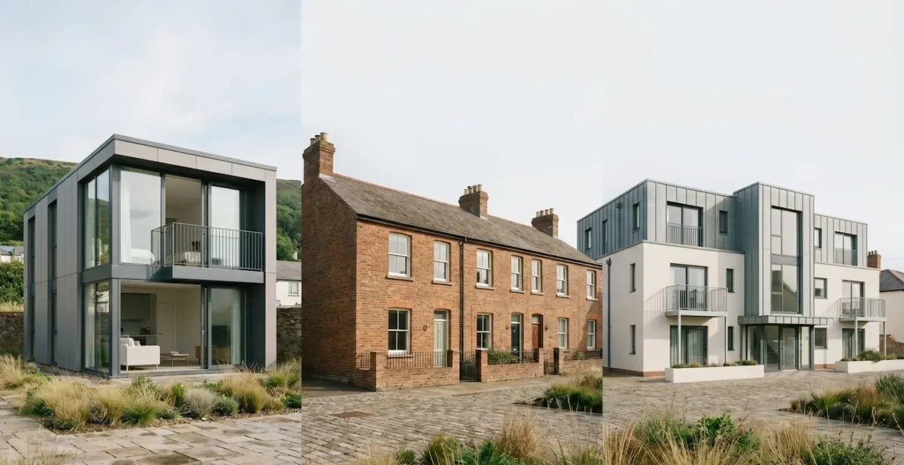 Professional property investment strategy comparison showing residential rental properties with investment analysis elements