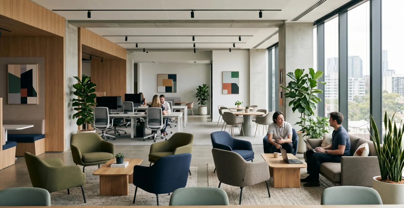 A contemporary office space designed as a destination workplace with collaborative zones and natural light