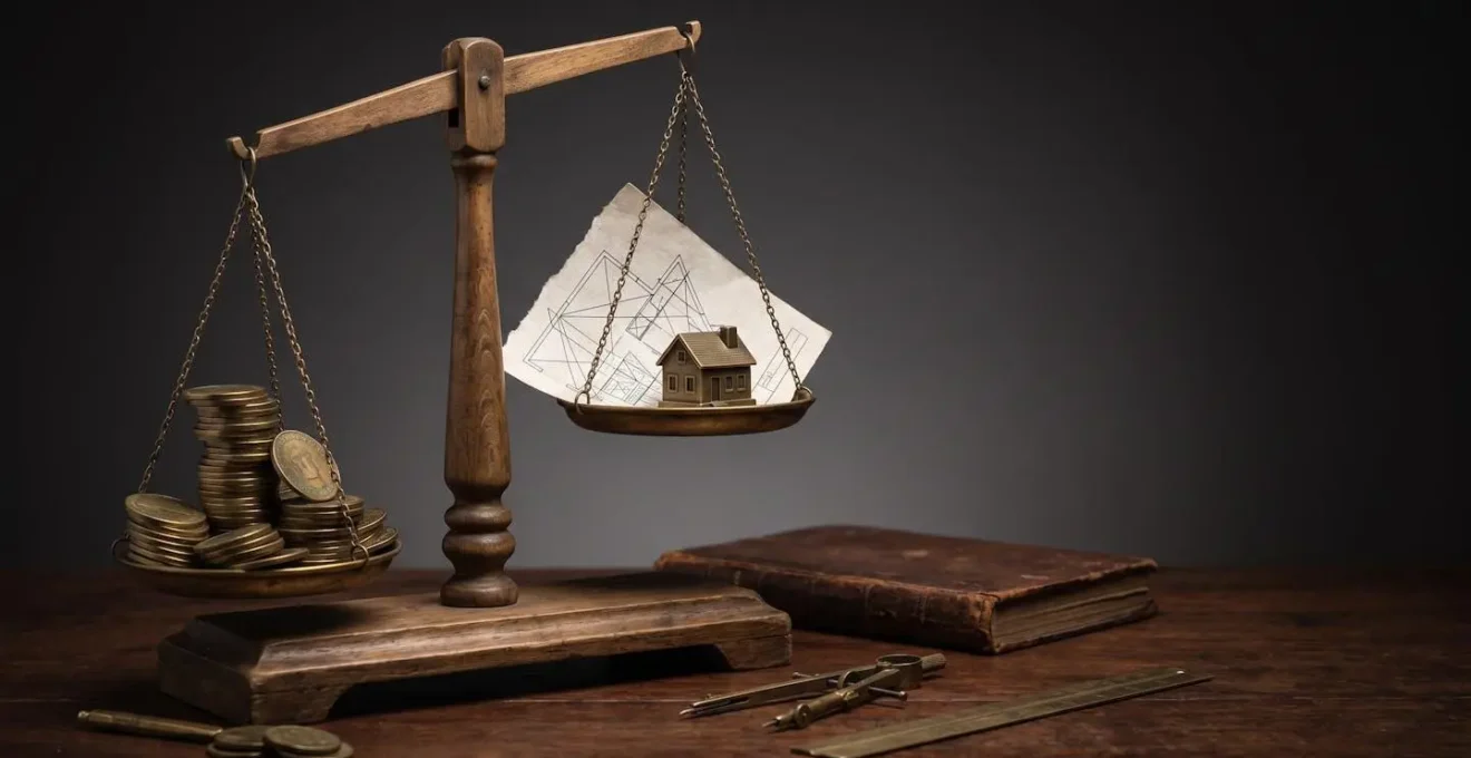 Editorial photograph showing mortgage equity concepts through symbolic elements representing financial balance and growth