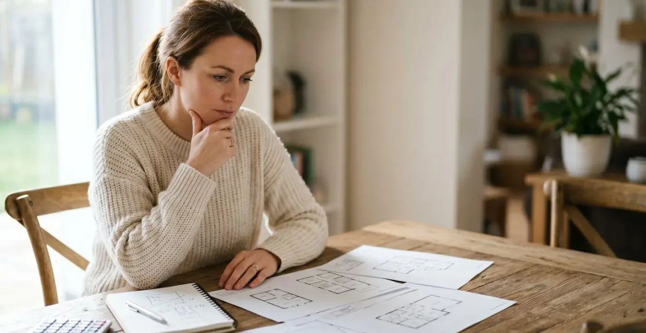 Thoughtful home buyer reviewing property documents in natural light contemplating sealed bid strategy
